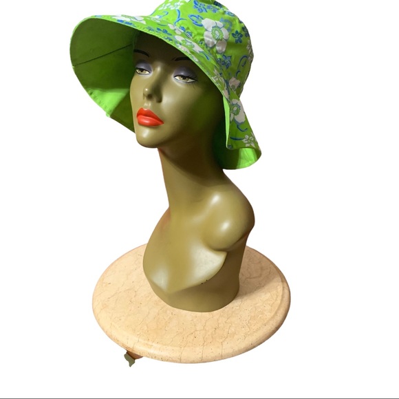 Faded Glory Lime Green Floral Reversible Bucket Hat - Picture 3 of 4